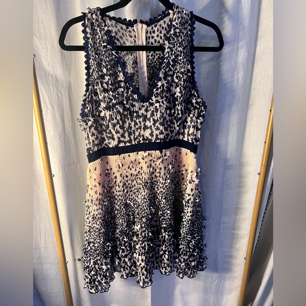 Woman’s summer dress -cream and navy with delicate 3 D butterflies